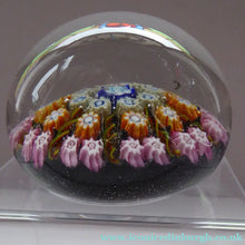 Load image into Gallery viewer, Beautiful VASART Scottish Glass Paperweight with 9 Spokes; with black ground, latticino canes &amp; millefiori
