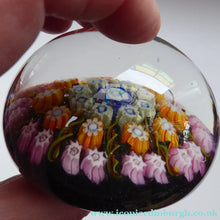 Load image into Gallery viewer, Beautiful VASART Scottish Glass Paperweight with 9 Spokes; with black ground, latticino canes &amp; millefiori
