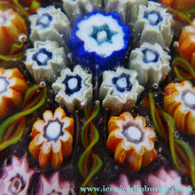 Load image into Gallery viewer, Beautiful VASART Scottish Glass Paperweight with 9 Spokes; with black ground, latticino canes &amp; millefiori
