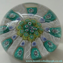 Load image into Gallery viewer, Vintage Scottish Paperweight 1950s VASART GLASS. Lilac Ground with Nine Spokes and Millefiori Canes
