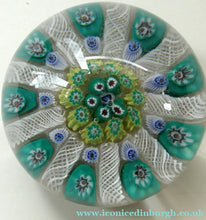 Load image into Gallery viewer, Vintage Scottish Paperweight 1950s VASART GLASS. Lilac Ground with Nine Spokes and Millefiori Canes
