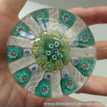 Load image into Gallery viewer, Vintage Scottish Paperweight 1950s VASART GLASS. Lilac Ground with Nine Spokes and Millefiori Canes
