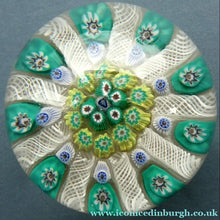 Load image into Gallery viewer, Vintage Scottish Paperweight 1950s VASART GLASS. Lilac Ground with Nine Spokes and Millefiori Canes
