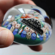 Load image into Gallery viewer, 1950s Vasart Glass Paperweight with Seven Spokes; Aqua ground Latticino Canes &amp; Millefiori - Paperweight
