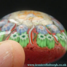 Load image into Gallery viewer,  VASART Scottish Glass Paperweight with 9 Spokes; with rose pink ground, latticino canes &amp; millefiori rosette
