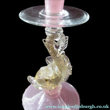 Load image into Gallery viewer, Vintage 1950s VENETIAN Glass Candlestick with Dolphin Detail &amp; Gold Aventurine Flecks. Attributed to Salviati
