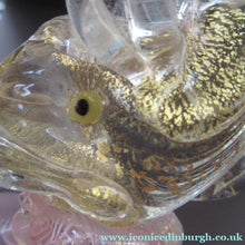 Load image into Gallery viewer, Vintage 1950s VENETIAN Glass Candlestick with Dolphin Detail &amp; Gold Aventurine Flecks. Attributed to Salviati
