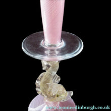 Load image into Gallery viewer, Vintage 1950s VENETIAN Glass Candlestick with Dolphin Detail &amp; Gold Aventurine Flecks. Attributed to Salviati
