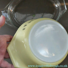 Load image into Gallery viewer, 1950s Vintage PYREX GAEITY Oval Divided Lidded Serving Dish Gaiety YELLOW SNOWFLAKE
