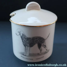 Load image into Gallery viewer, 1950s Vintage Royal Grafton JAM POT &amp; SPOON with BEDLINGTON TERRIER Decoration
