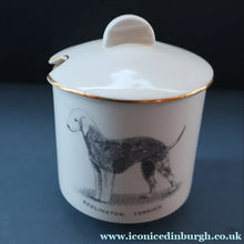 Load image into Gallery viewer, 1950s Vintage Royal Grafton JAM POT &amp; SPOON with BEDLINGTON TERRIER Decoration
