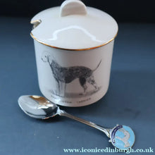 Load image into Gallery viewer, 1950s Vintage Royal Grafton JAM POT &amp; SPOON with BEDLINGTON TERRIER Decoration
