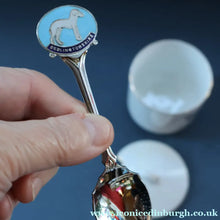Load image into Gallery viewer, 1950s Vintage Royal Grafton JAM POT &amp; SPOON with BEDLINGTON TERRIER Decoration
