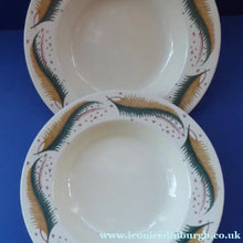 Load image into Gallery viewer, 1950s Vintage Susie Cooper Pottery BRACKEN PATTERN Shallow Soup Bowls. KESTREL shape. 9 inches
