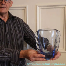 Load image into Gallery viewer, 1950s Whitefriars Glass. Sapphire Blue Flanged Vase by William Wilson. 7 1/2 inches - British Glass
