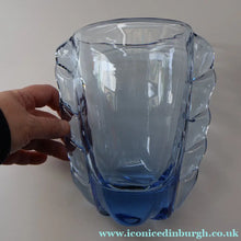 Load image into Gallery viewer, 1950s Whitefriars Glass. Sapphire Blue Flanged Vase by William Wilson. 7 1/2 inches - British Glass
