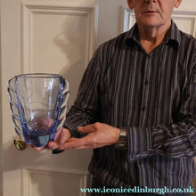 Load image into Gallery viewer, 1950s Whitefriars Glass. Sapphire Blue Flanged Vase by William Wilson. 7 1/2 inches - British Glass
