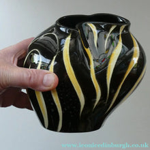 Load image into Gallery viewer, 1950s Yellow &amp; Black Striped Vase. Vintage West German "Tigris" Vase. Schmider Keramic
