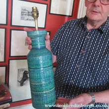 Load image into Gallery viewer, Large Vintage 1960s BITOSSI Table Lamp with More Unusual Sgraffito Striped Pattern
