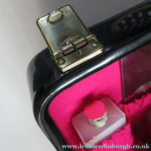 Load image into Gallery viewer, 1960s VINTAGE Vanity Case Black Patent Exterior and Bright Pink Lining

