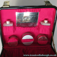 Load image into Gallery viewer, 1960s VINTAGE Vanity Case Black Patent Exterior and Bright Pink Lining
