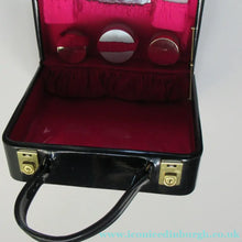 Load image into Gallery viewer, 1960s VINTAGE Vanity Case Black Patent Exterior and Bright Pink Lining

