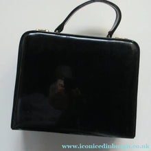 Load image into Gallery viewer, 1960s VINTAGE Vanity Case Black Patent Exterior and Bright Pink Lining
