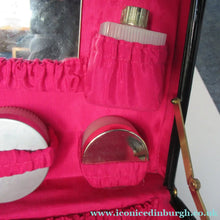 Load image into Gallery viewer, 1960s VINTAGE Vanity Case Black Patent Exterior and Bright Pink Lining

