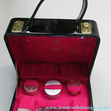 Load image into Gallery viewer, 1960s VINTAGE Vanity Case Black Patent Exterior and Bright Pink Lining
