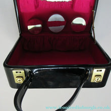 Load image into Gallery viewer, 1960s VINTAGE Vanity Case Black Patent Exterior and Bright Pink Lining
