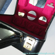 Load image into Gallery viewer, 1960s VINTAGE Vanity Case Black Patent Exterior and Bright Pink Lining
