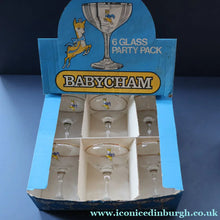 Load image into Gallery viewer, 1960s Collectable BOXED SET of Six Babycham Glasses with Yellow Deer Motif - British Glass
