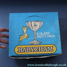 Load image into Gallery viewer, 1960s Collectable BOXED SET of Six Babycham Glasses with Yellow Deer Motif - British Glass
