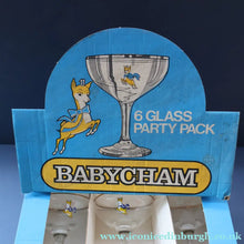 Load image into Gallery viewer, 1960s Collectable BOXED SET of Six Babycham Glasses with Yellow Deer Motif - British Glass
