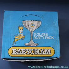 Load image into Gallery viewer, 1960s Collectable BOXED SET of Six Babycham Glasses with Yellow Deer Motif - British Glass

