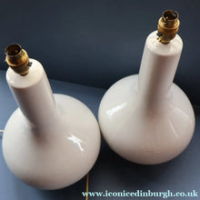 Load image into Gallery viewer, MID-CENTURY:  Highly Collectable. Matched Pair of White CASA PUPO Bulbous Ceramic Lamps. Each with stamp on base
