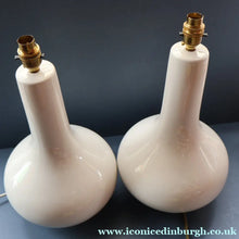Load image into Gallery viewer, MID-CENTURY:  Highly Collectable. Matched Pair of White CASA PUPO Bulbous Ceramic Lamps. Each with stamp on base
