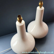 Load image into Gallery viewer, MID-CENTURY:  Highly Collectable. Matched Pair of White CASA PUPO Bulbous Ceramic Lamps. Each with stamp on base
