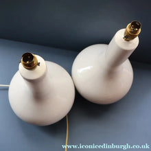 Load image into Gallery viewer, MID-CENTURY:  Highly Collectable. Matched Pair of White CASA PUPO Bulbous Ceramic Lamps. Each with stamp on base
