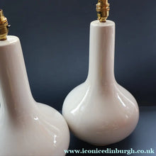 Load image into Gallery viewer, MID-CENTURY:  Highly Collectable. Matched Pair of White CASA PUPO Bulbous Ceramic Lamps. Each with stamp on base
