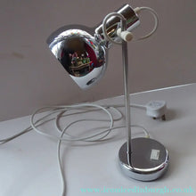 Load image into Gallery viewer, 1960s CHROME DESK LAMP with movable shiny chrome shade, and on / off switch on the base
