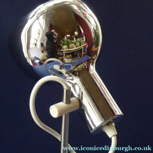 Load image into Gallery viewer, 1960s CHROME DESK LAMP with movable shiny chrome shade, and on / off switch on the base
