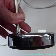 Load image into Gallery viewer, 1960s CHROME DESK LAMP with movable shiny chrome shade, and on / off switch on the base
