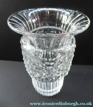 Load image into Gallery viewer, Vintage Clear Glass Vase with Trumpet Shaped Rim and Dimpled Neck; Probably Czech Sklo
