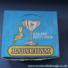 Load image into Gallery viewer, 1960s Collectable BOXED SET of Six Babycham Glasses with Yellow Deer Motif - British Glass
