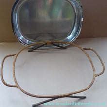 Load image into Gallery viewer, 1960s DANISH LUNDTOFTE Stainless Steel Serving Dish. Rare with Original Metal Cane Coated Serving Stand
