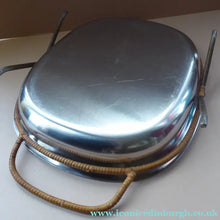 Load image into Gallery viewer, 1960s DANISH LUNDTOFTE Stainless Steel Serving Dish. Rare with Original Metal Cane Coated Serving Stand - Stainless
