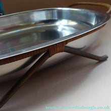 Load image into Gallery viewer, 1960s DANISH LUNDTOFTE Stainless Steel Serving Dish. Rare with Original Metal Cane Coated Serving Stand
