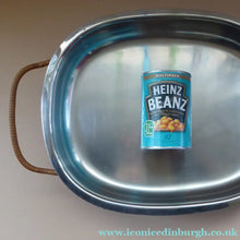 Load image into Gallery viewer, 1960s DANISH LUNDTOFTE Stainless Steel Serving Dish. Rare with Original Metal Cane Coated Serving Stand
