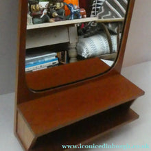 Load image into Gallery viewer, 1960s DANISH Pedersen &amp; Hansen (P&amp;H) wall mirror in a teak wooden frame with a small integrated shelf
